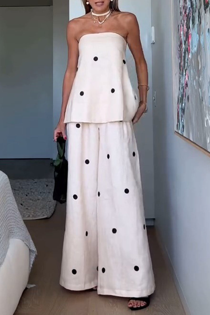 Sexy Polka Dot Zipper Off Shoulder Sleeveless Two Pieces