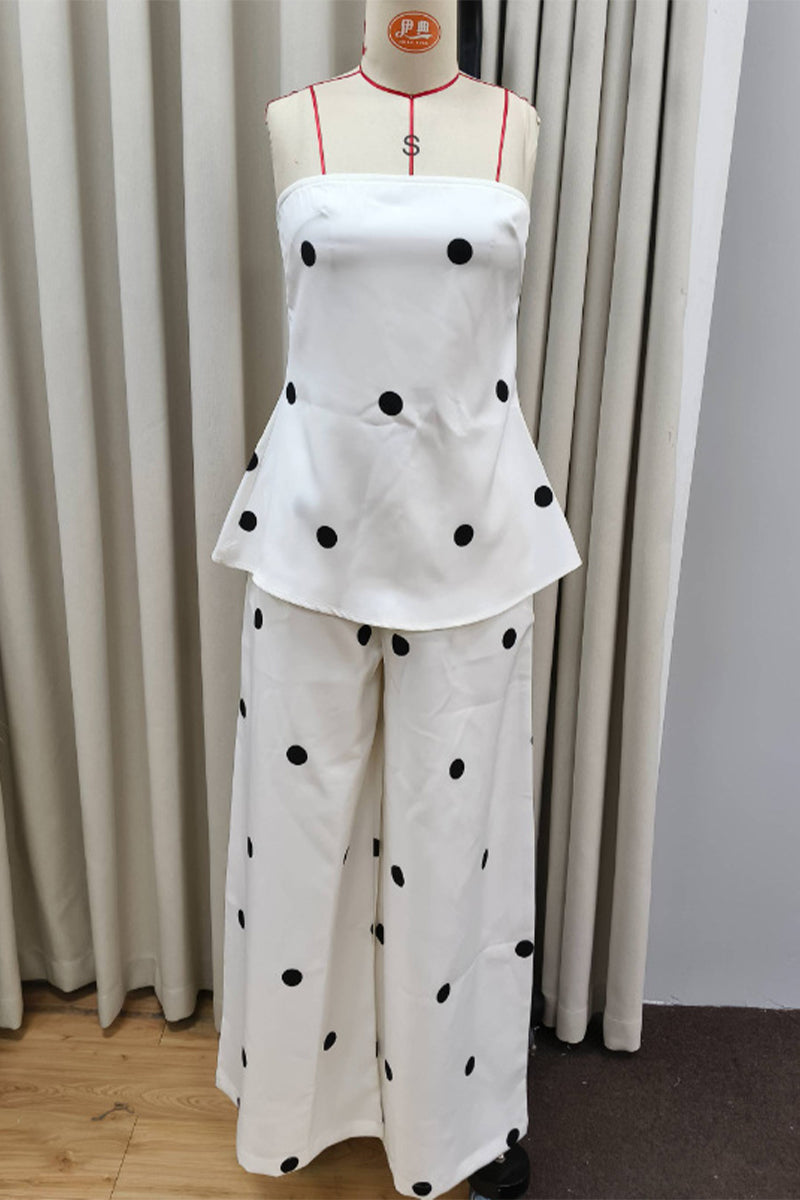 Sexy Polka Dot Zipper Off Shoulder Sleeveless Two Pieces