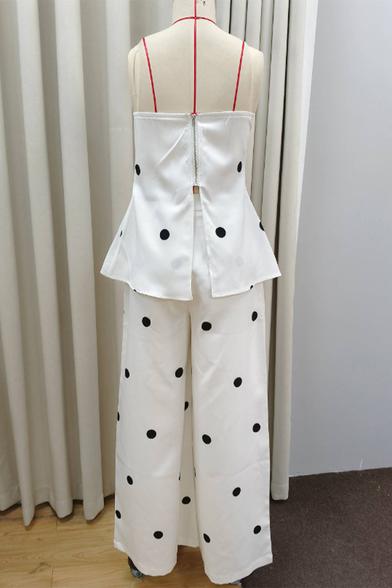 Sexy Polka Dot Zipper Off Shoulder Sleeveless Two Pieces