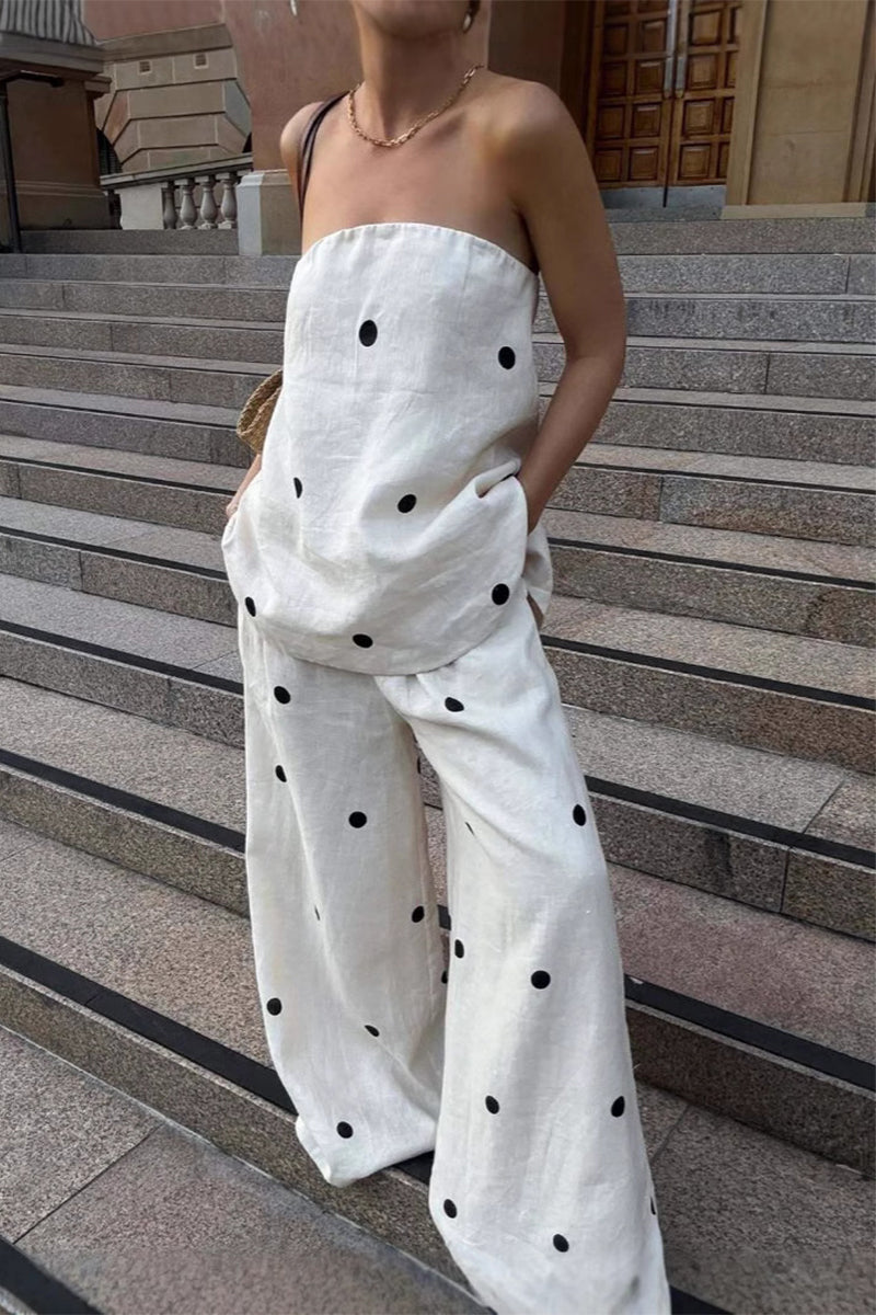 Sexy Polka Dot Zipper Off Shoulder Sleeveless Two Pieces