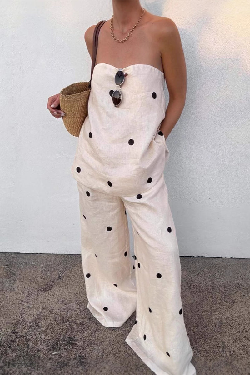 Sexy Polka Dot Zipper Off Shoulder Sleeveless Two Pieces