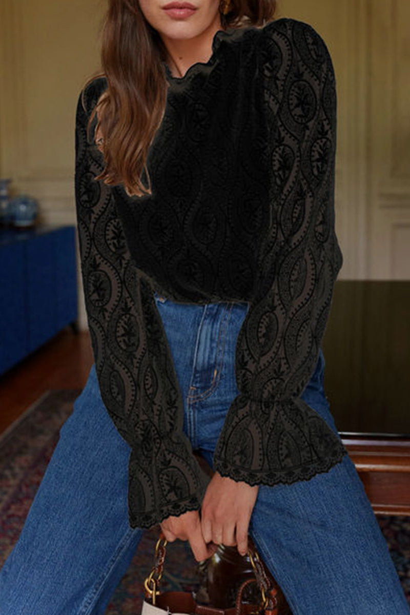 Sexy Lace Flounce Lotus Leaf Collar Blouses(3 Colors)