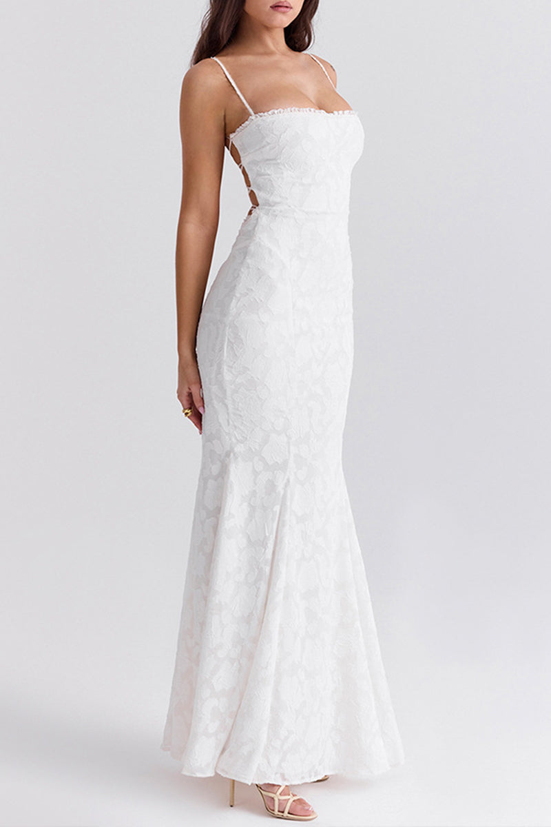 Sexy Backless Strap Design Square Neck Fishtail Dresses