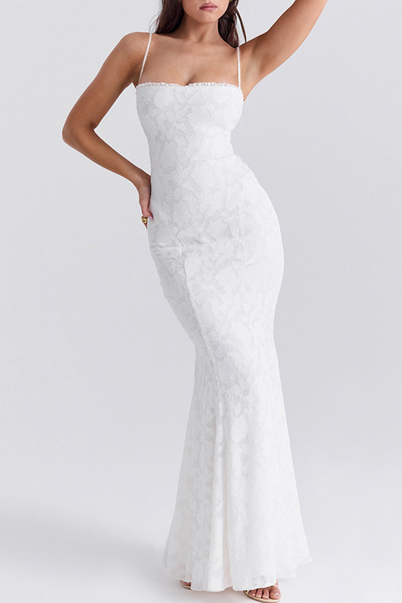 Sexy Backless Strap Design Square Neck Fishtail Dresses