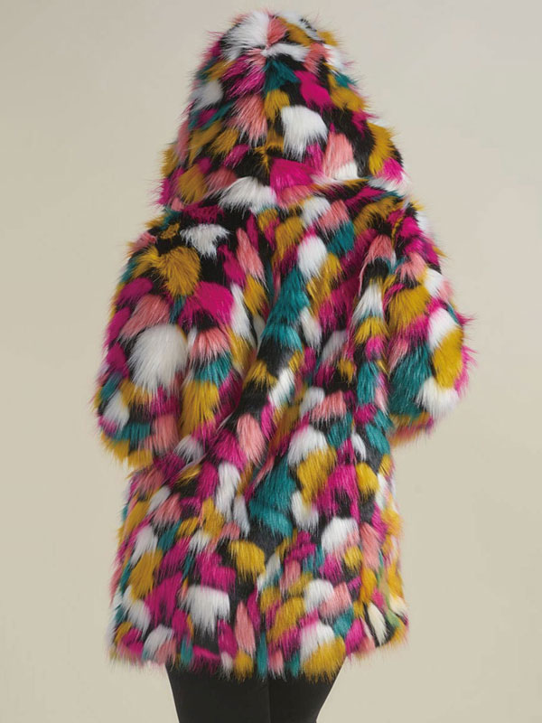 Plush Faux Fur Coat Hooded Winter Midi Outerwear For Women