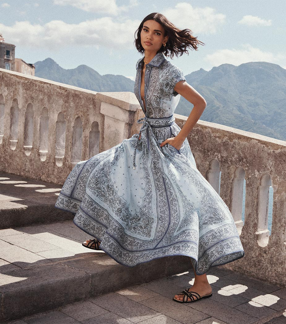 Vintage Print Vacation Style Midi Dress