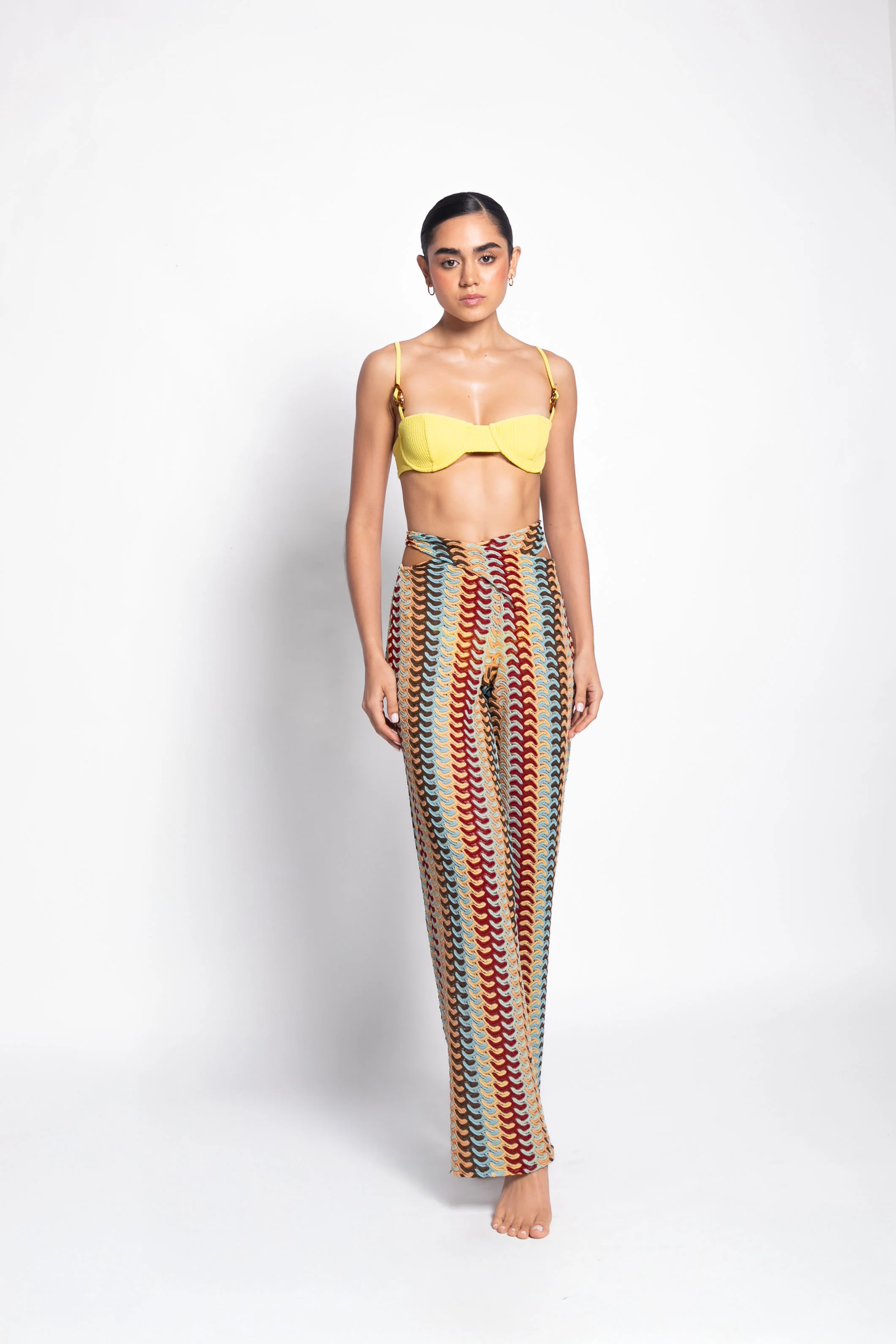 U-neck color-blocked halter swimsuit set