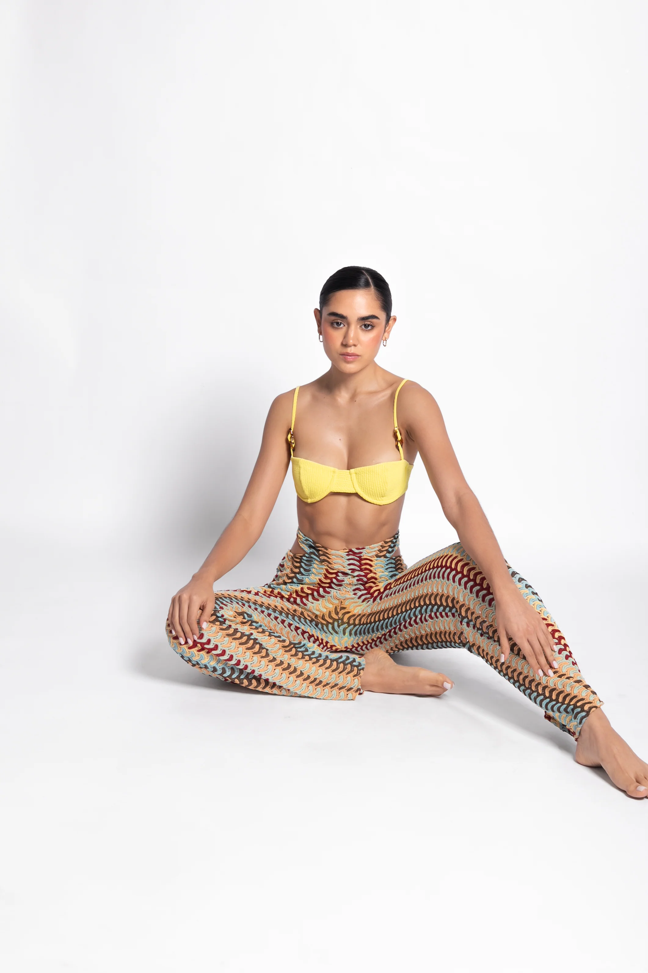 U-neck color-blocked halter swimsuit set