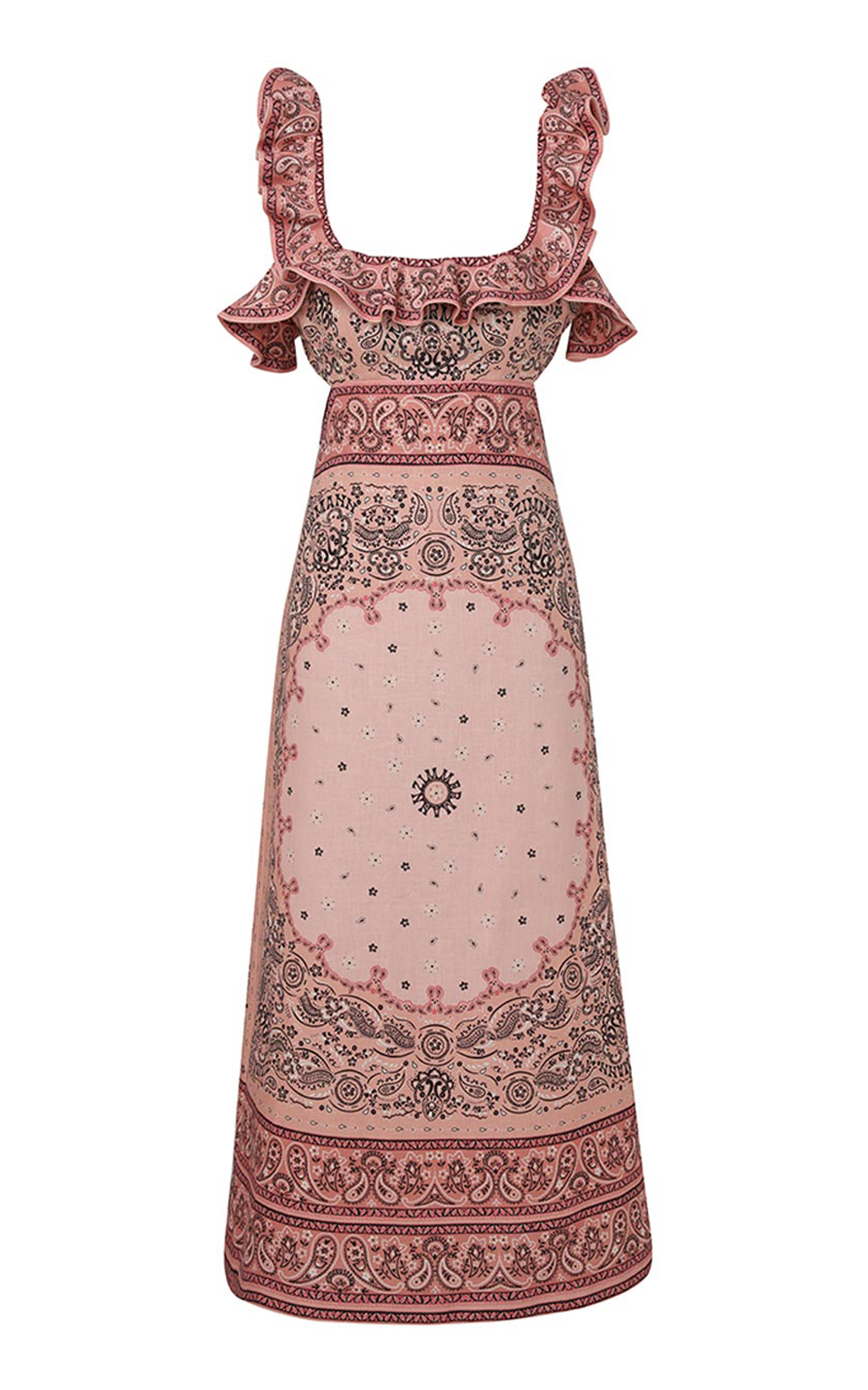 Frilled Linen Midi Dress