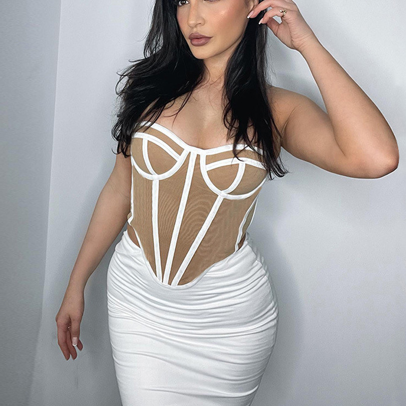 Slim Mesh Croset Off Shoulder Top