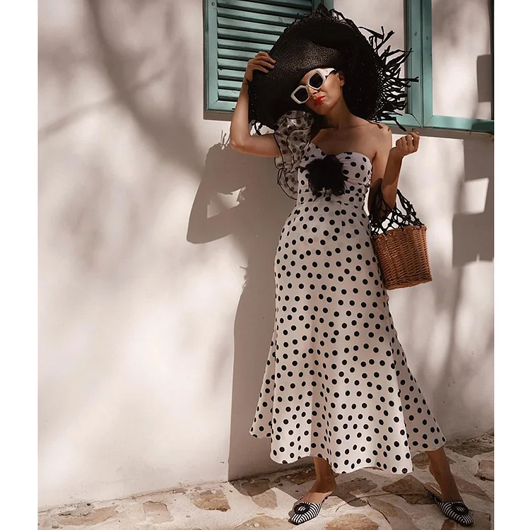 Polka Dots Ruffle Sleeves One Piece and Skirt Swimwear