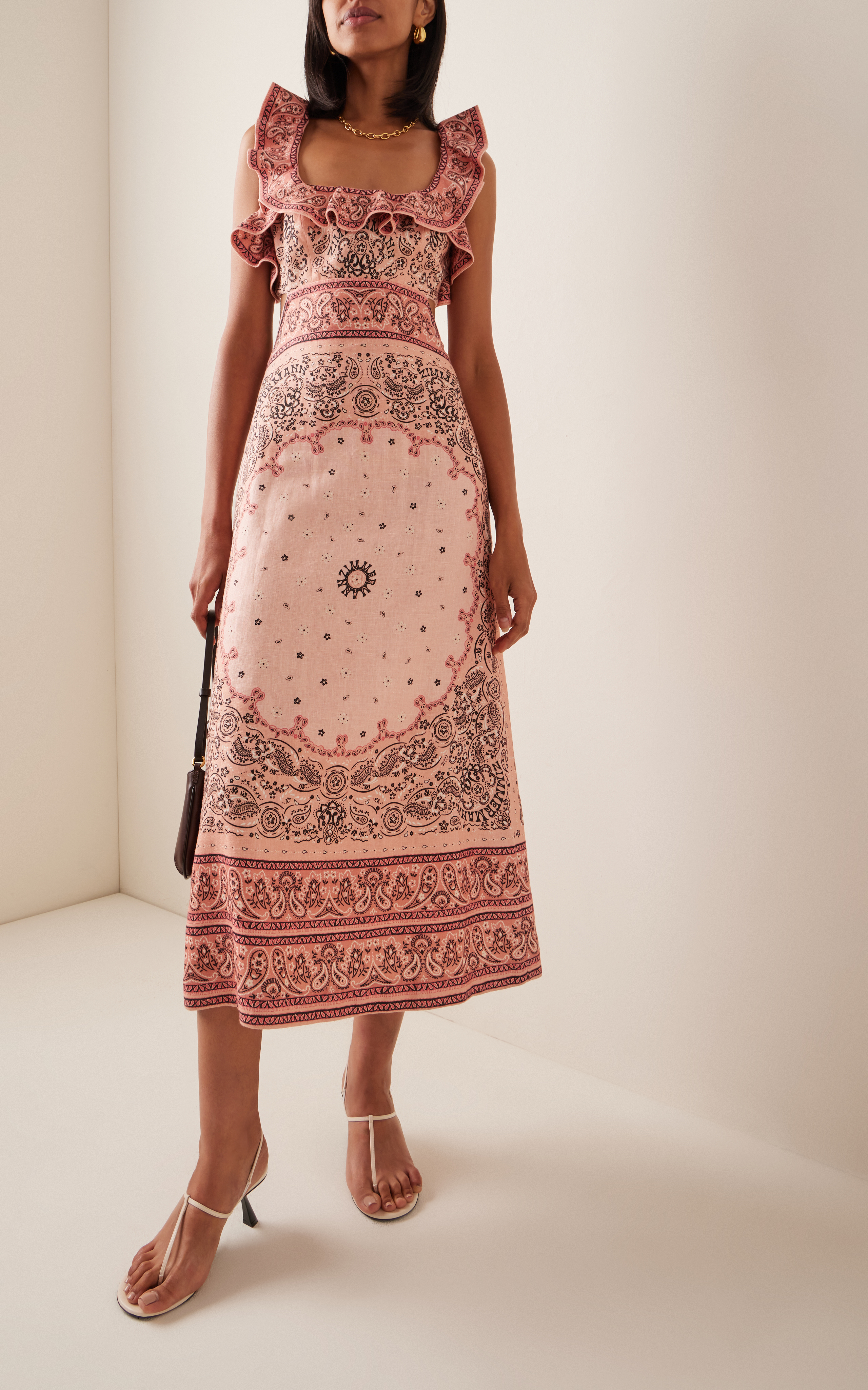 Frilled Linen Midi Dress
