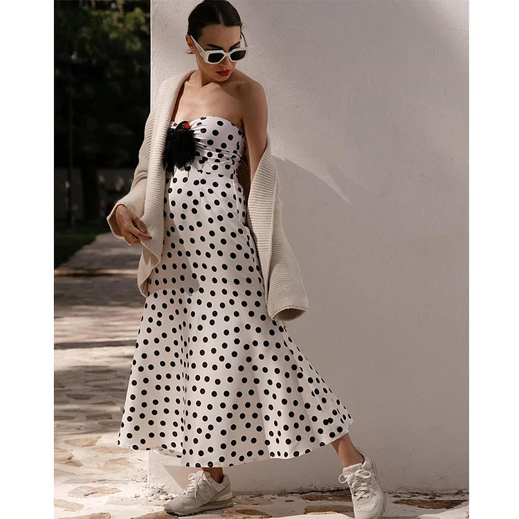 Polka Dots Ruffle Sleeves One Piece and Skirt Swimwear