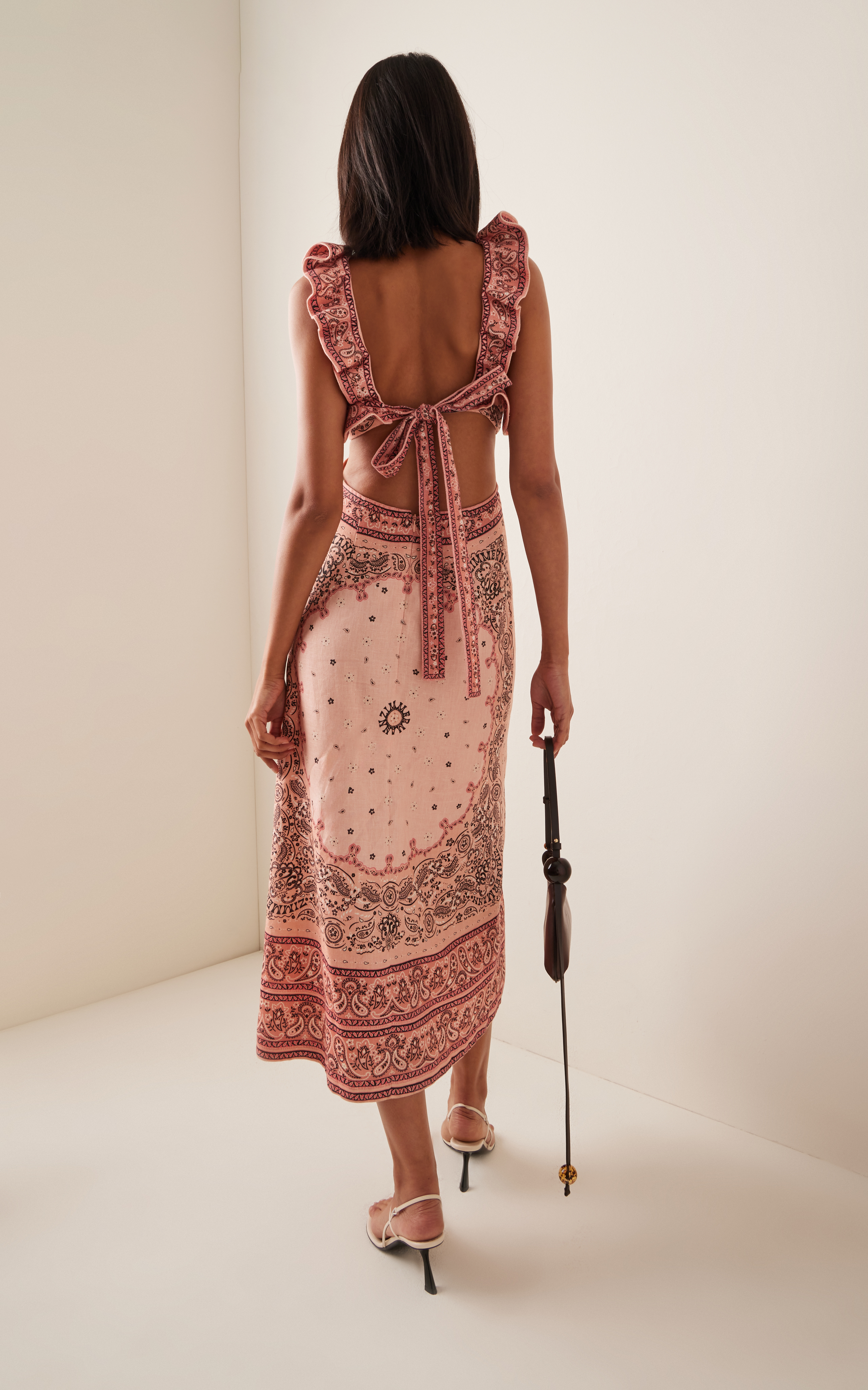 Frilled Linen Midi Dress
