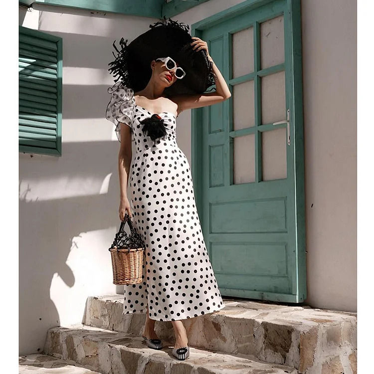 Polka Dots Ruffle Sleeves One Piece and Skirt Swimwear