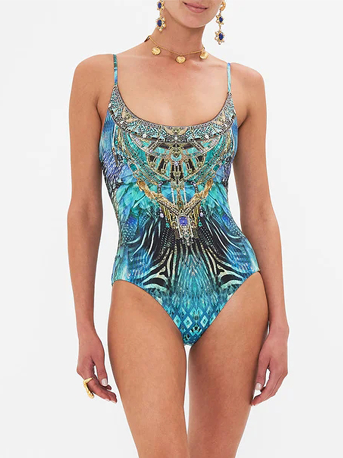 Printed One Piece and Pants Swimwear