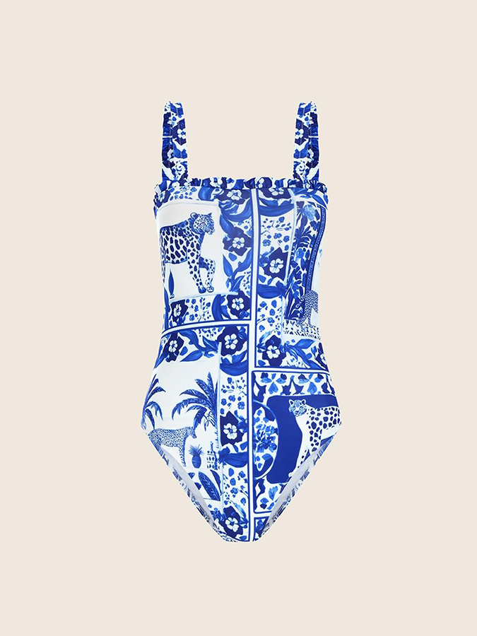 Blue Printed One Piece and Cover-up