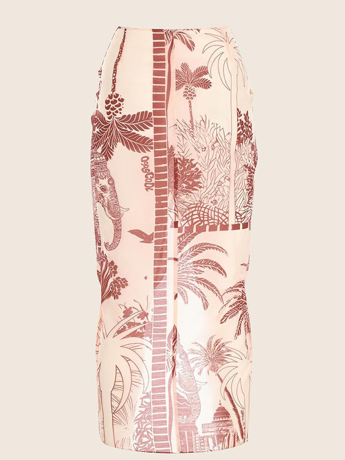 One Shoulder Red Palm Swimsuit with Belt and Sarong