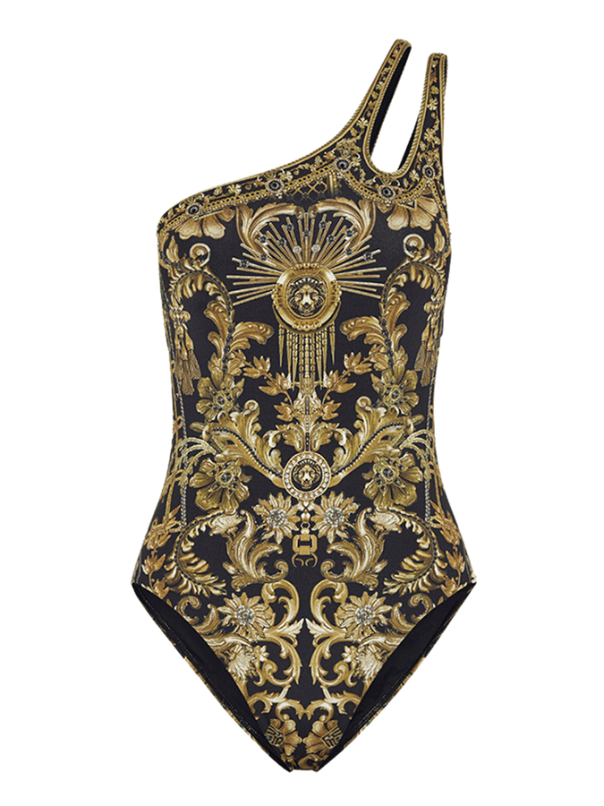 One Shoulder Printed One Piece and Sarong Swimwear