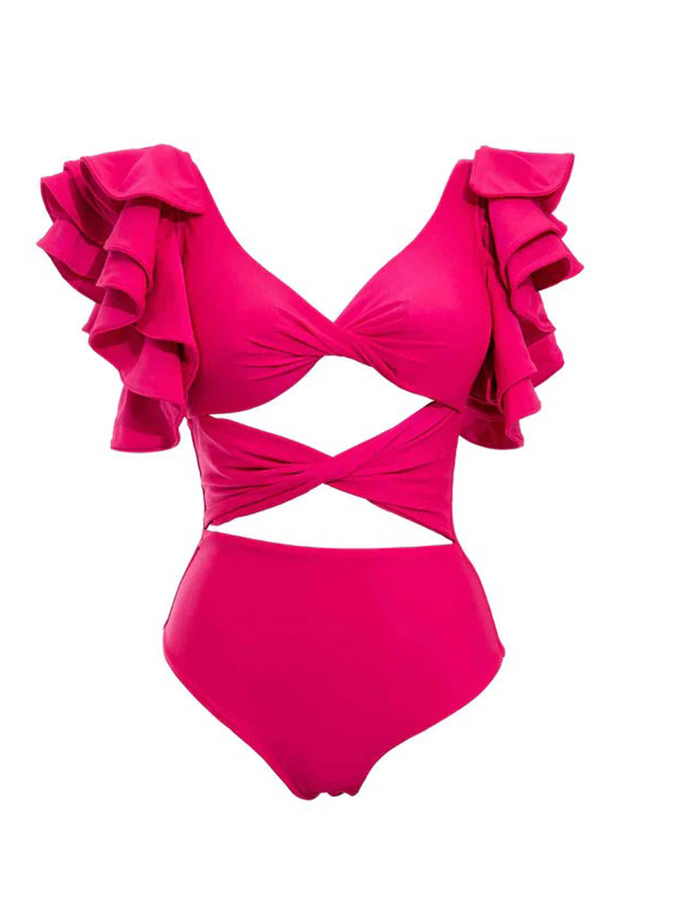 Ruffle Cut-out One Piece Swimsuit and Skirt