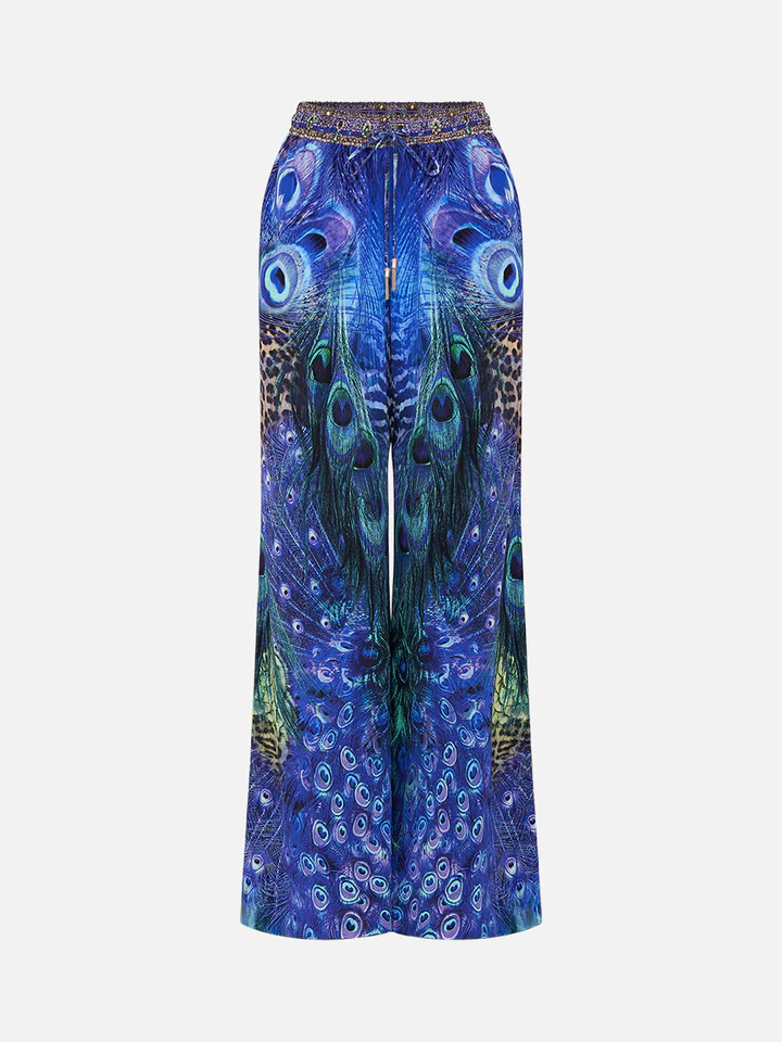 Peacock Printed Halter One Piece Swimsuit and Pants