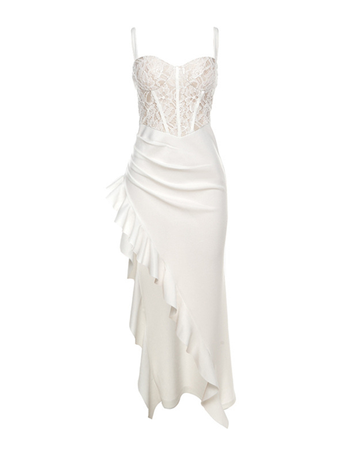 Lace Panled Waveselvedge Slim Party Dress