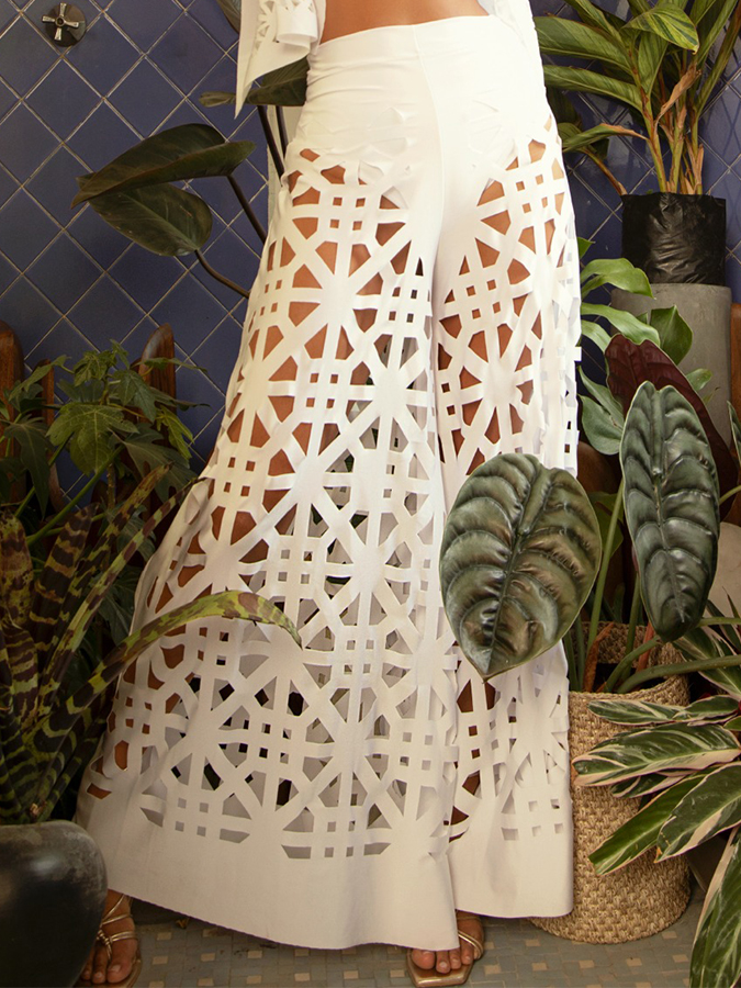 Tie Shoulder Solid Bikini Set and Pants Swimwear