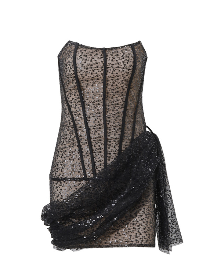 Black Off Shoulder Shinning Party Mini Dress