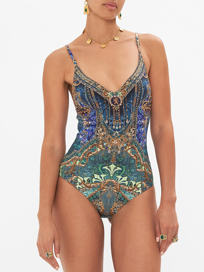 Vintage Print Swimsuit And Skirt