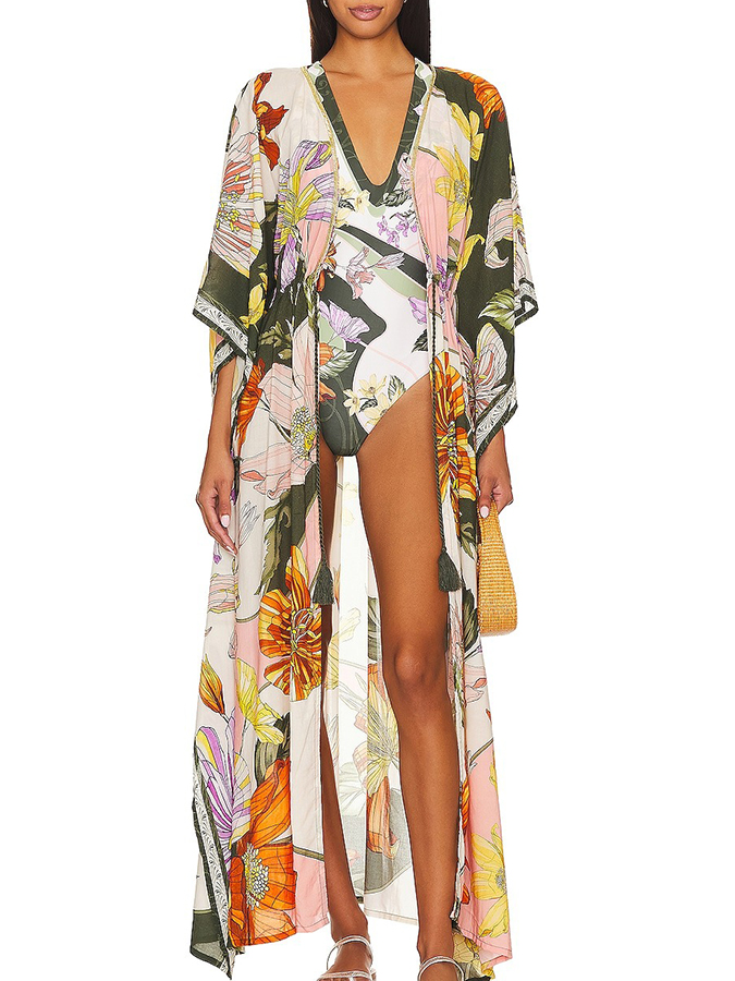 Floral Printed Bikini and Kimono