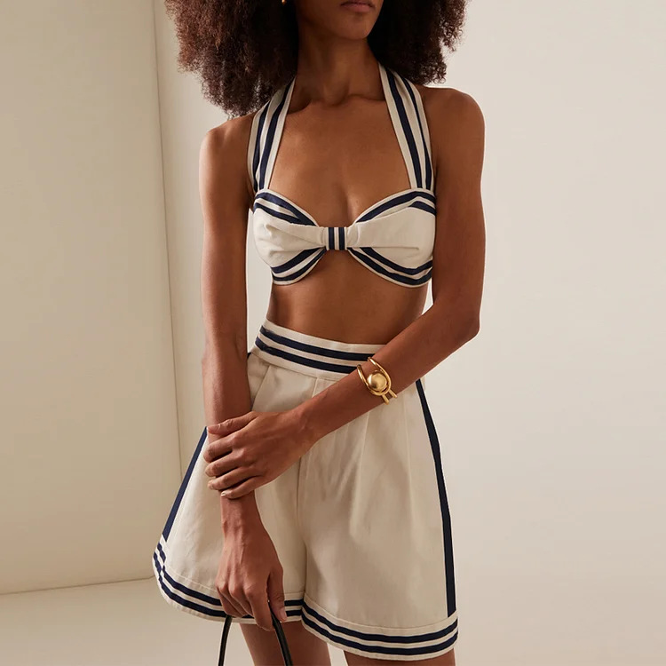 Solid color minimalist halter neck swimsuit set