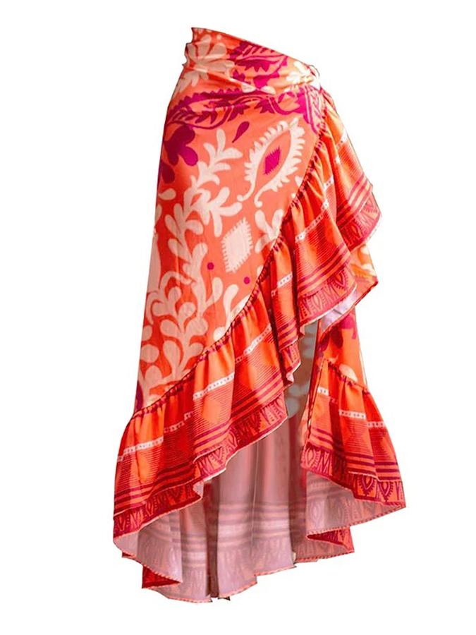 Ruffle Sleeves Printed Swimsuit And Cover Up