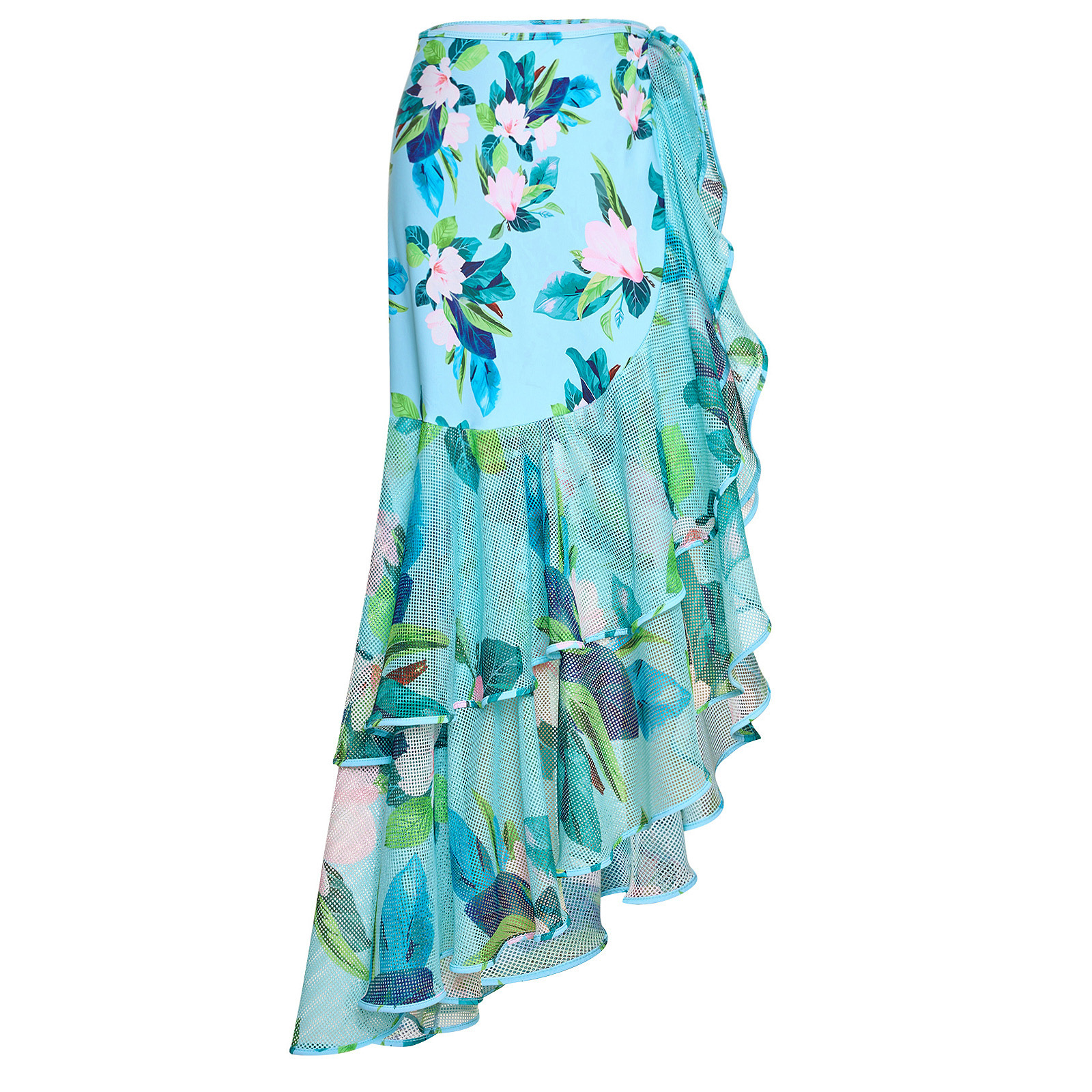 Light blue floral print long-sleeved onesie swimsuit