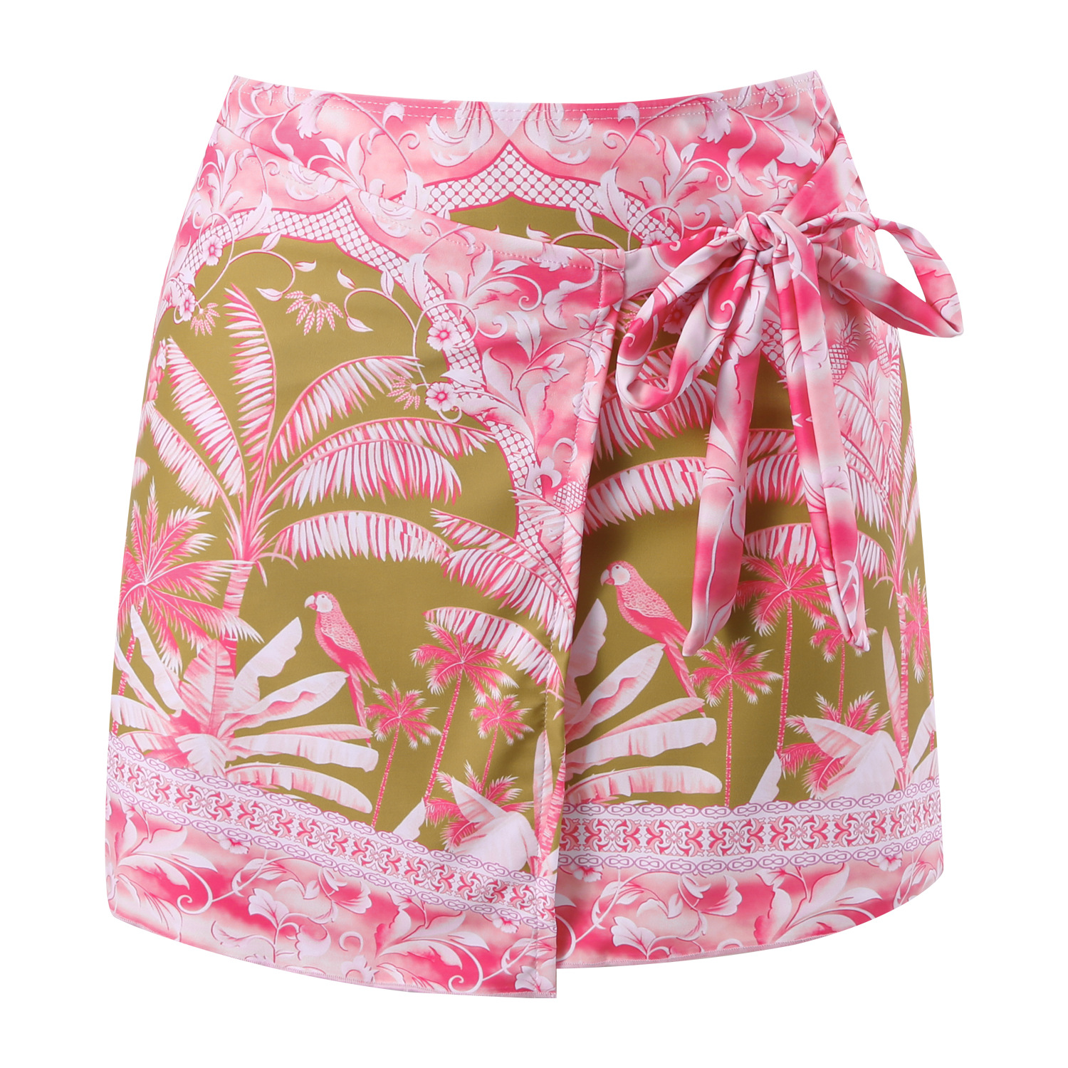 Tropical palm leaf print large ruffle one-piece swimsuit