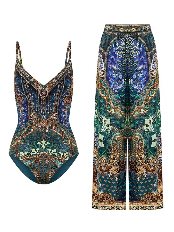 Printed One Piece and Pants Swimwear