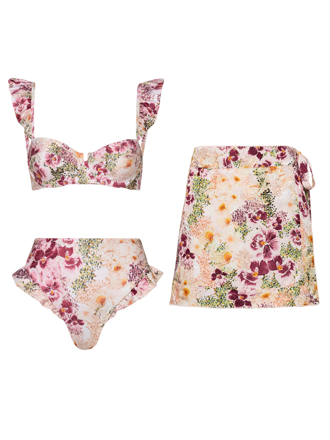 Floral Printed  One-Piece Swimsuit and Mini Skirt