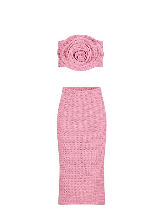 3D Flower Knitted Bikini Set and Skirt