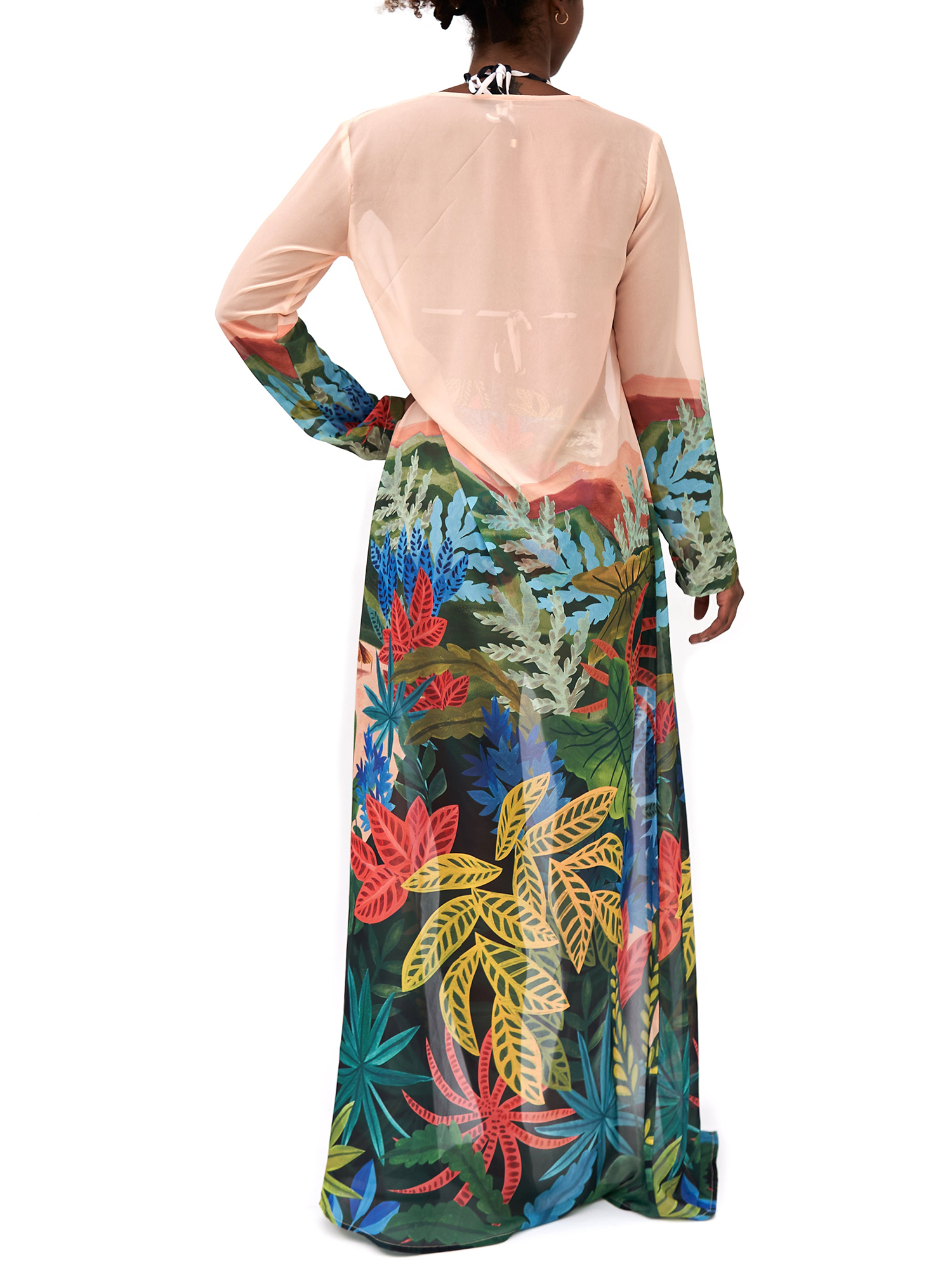 Beach Vacation Print Swimsuit And Cardigan