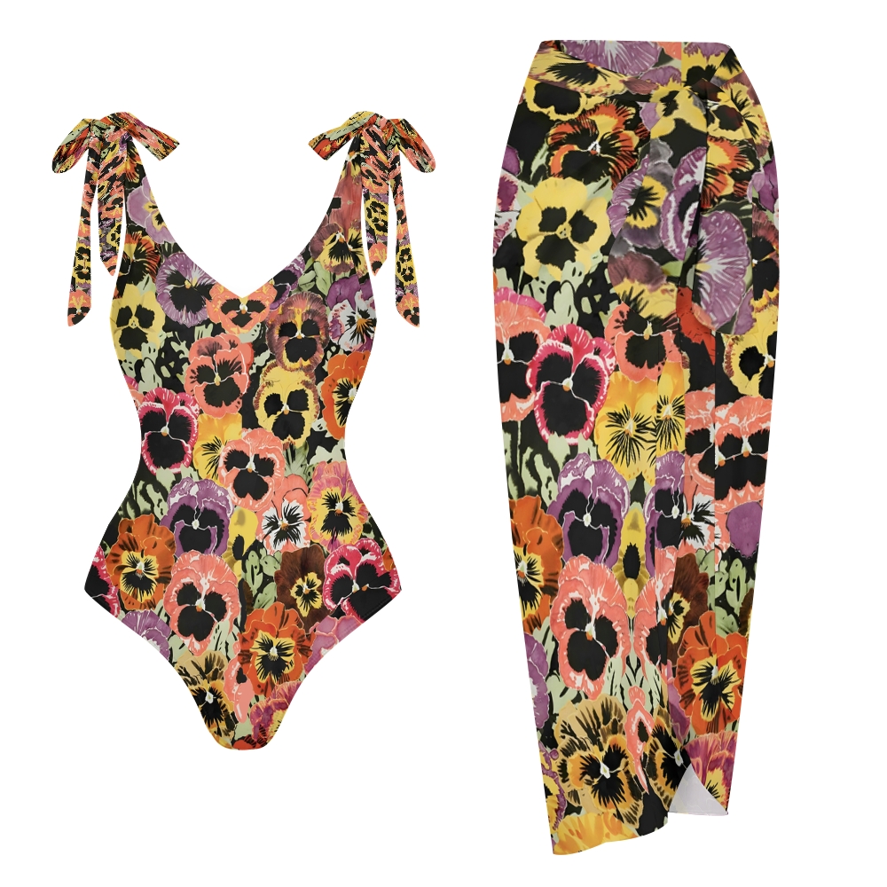 Floral art Women's Printed One Piece Swimsuits and Cover Ups