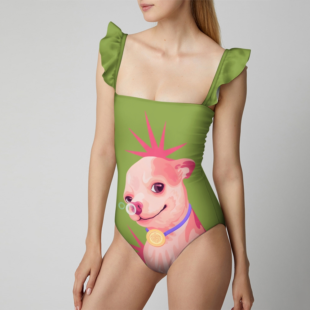 Playful cartoon chihuahua Women's nylon polyester swimsuit