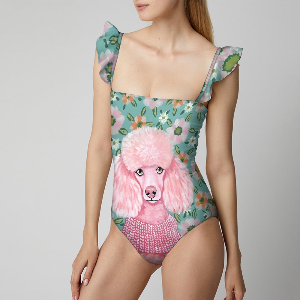 Pink poodle Women's nylon polyester swimsuit