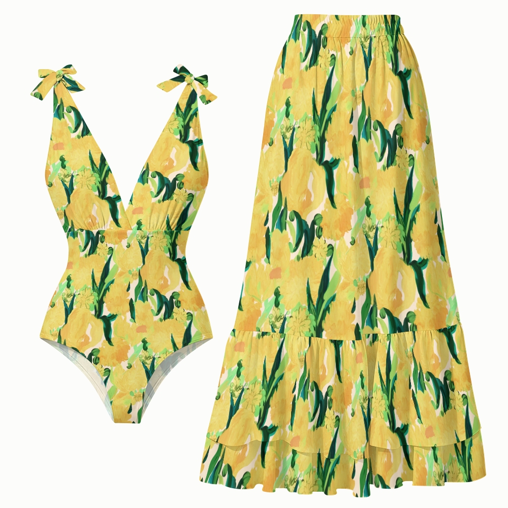 Cactus Or Lemon Print Women's One-Piece Swimsuit Set