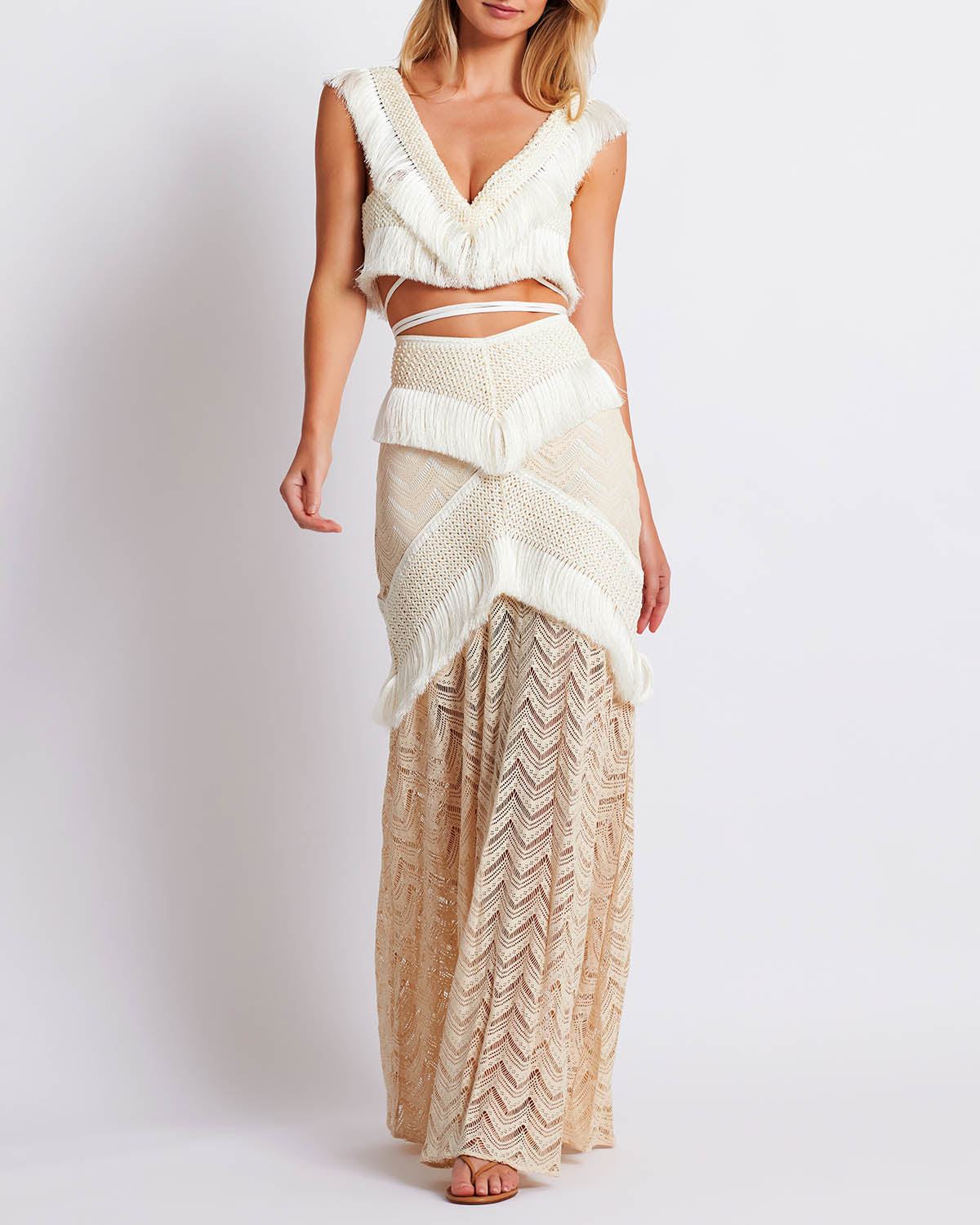 Beach Fringed Solid Color Bikini Swimsuit and Skirt