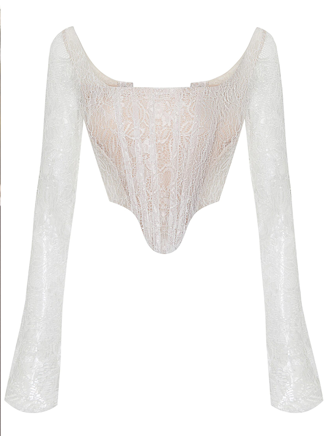 Fitted Long-Sleeved Tunic And Trousers With Lace Design