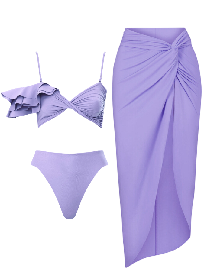 Ruffle Sleeves Bikini Set and Skirt Swimwear