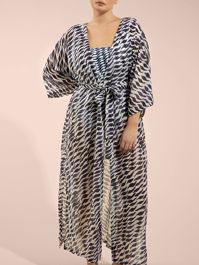Ocean Ripple Printed Bikini and Kimono Swimwear