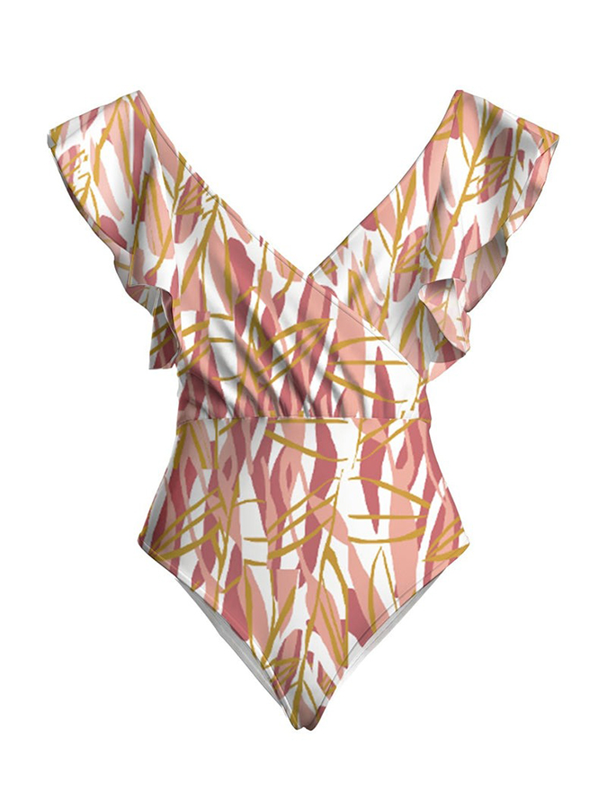 Leaves Printed One Piece and Kimono Swimwear