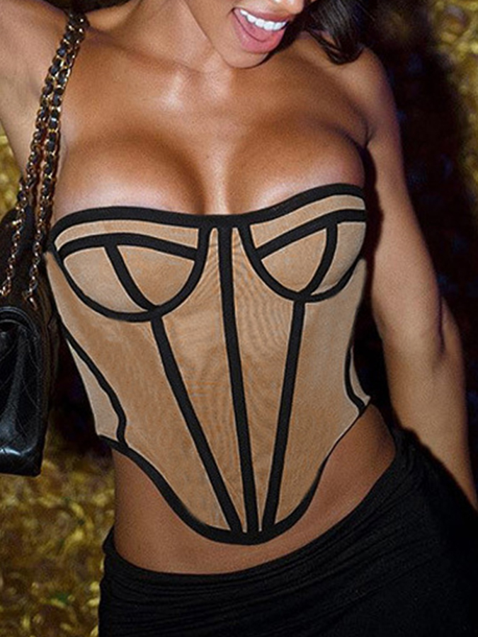 Slim Mesh Croset Off Shoulder Top