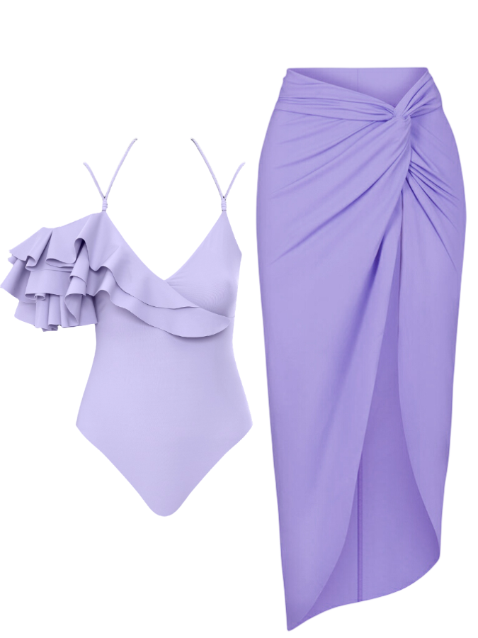 Ruffle Sleeves Bikini Set and Skirt Swimwear