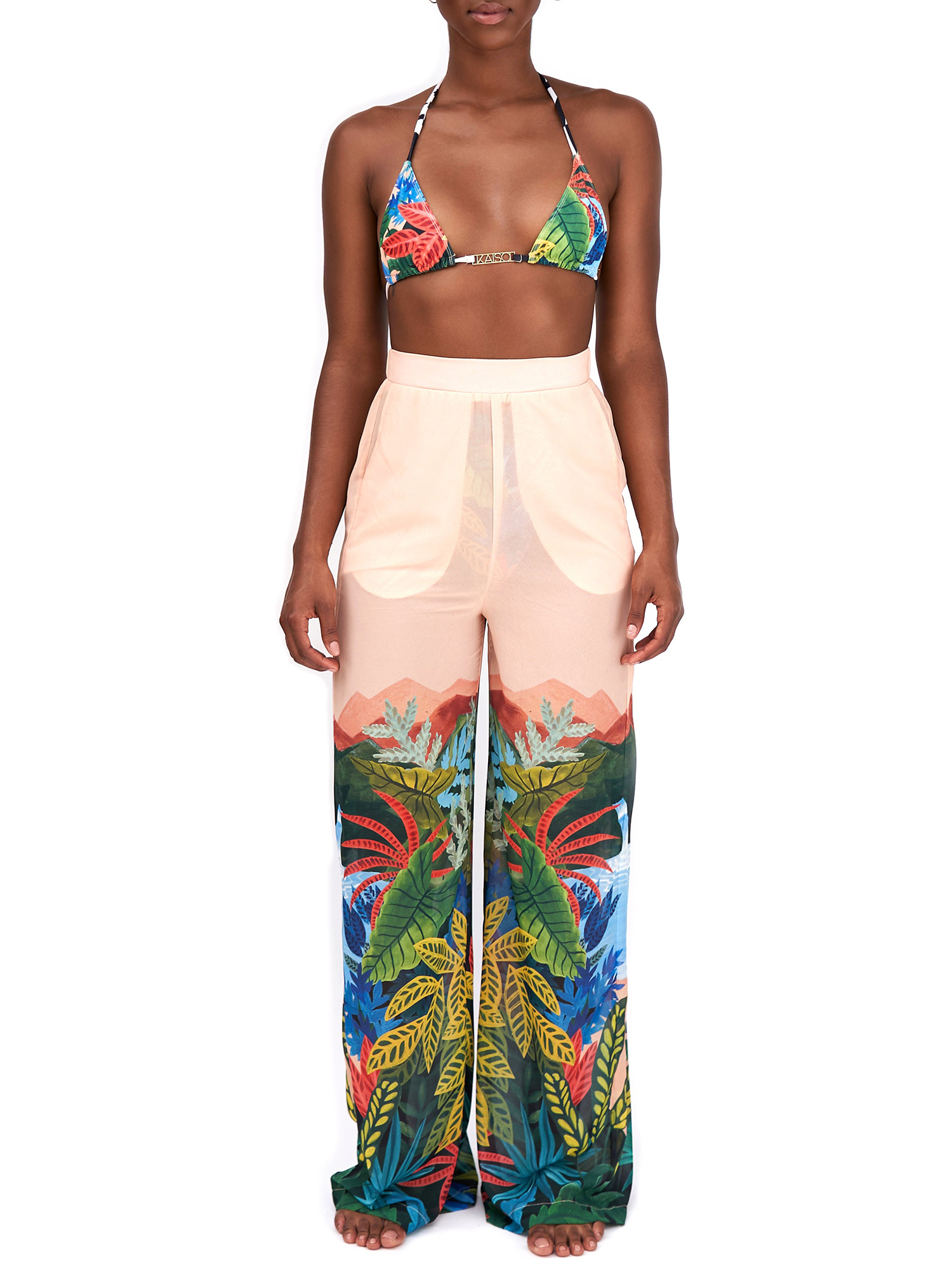 Beach Vacation Print Swimsuit And Cardigan